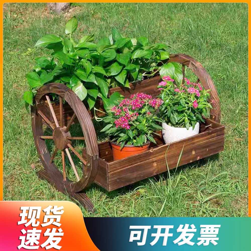정원 마차 원목 꽃 마차 수레 정원 빈티지 화분 장식 손잡이 - 상세 이미지 3