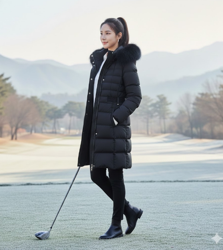 팬텀골프 여성 겨울 리얼 폭스퍼 덕다운 골프웨어 롱다운 롱패딩 점퍼 - 상세 이미지 5