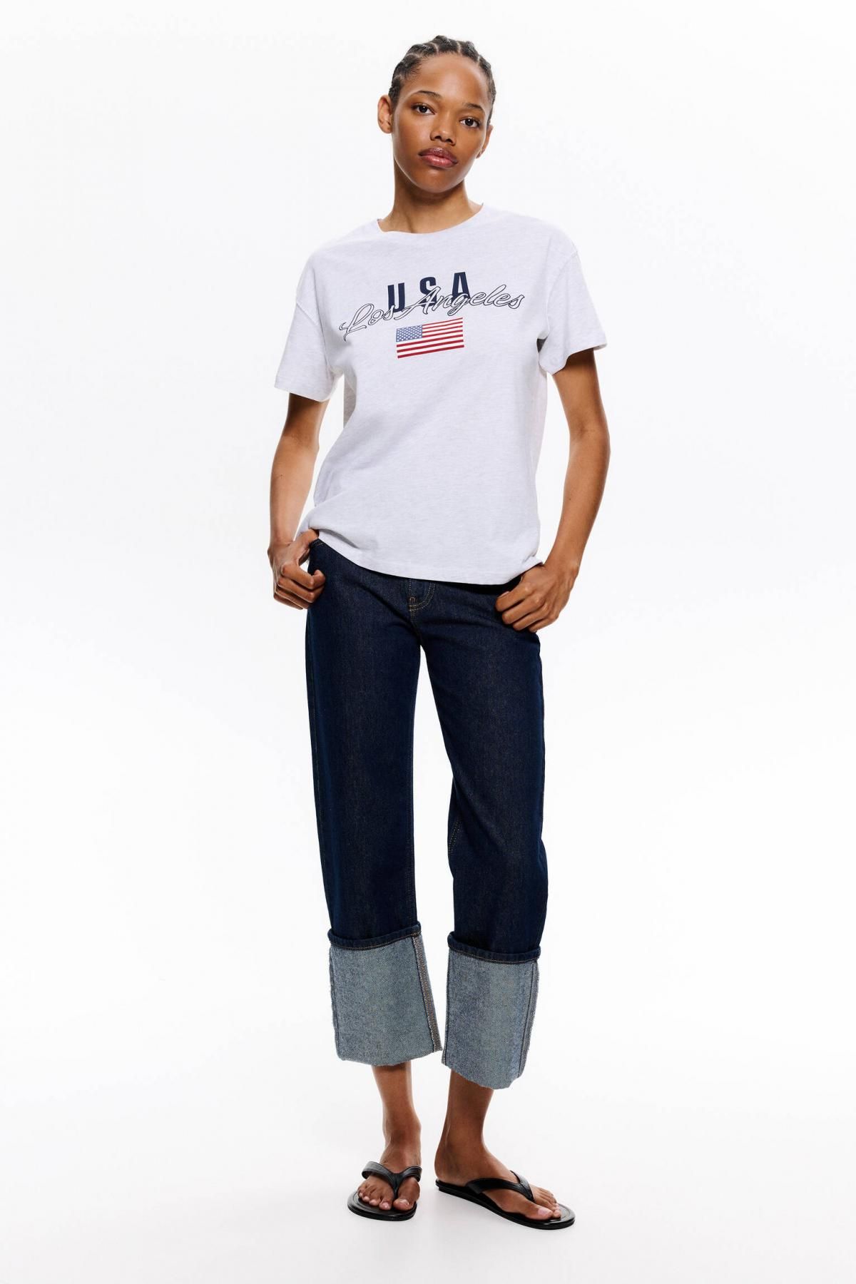 풀앤베어 캐주얼 라운드넥 USA 그래픽 반팔 티셔츠 7150/215 GREY MARL - 상세 이미지 3