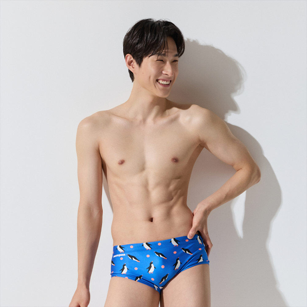 움파 펭귄 스퀘어 수영복 남자 사각 수영복 - 상품 이미지