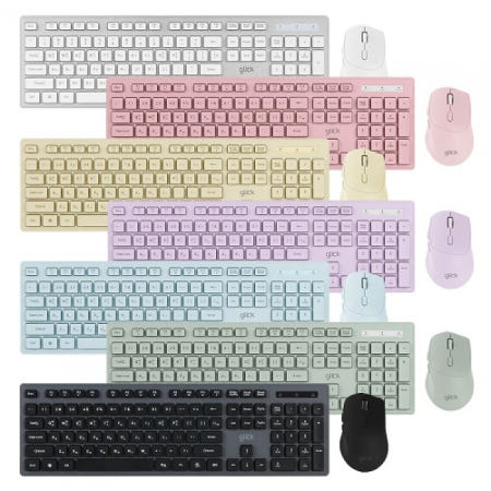 지클릭커 OFFICEPRO WMK10 무소음 무선 키보드 마우스 세트 (스카이 블루)