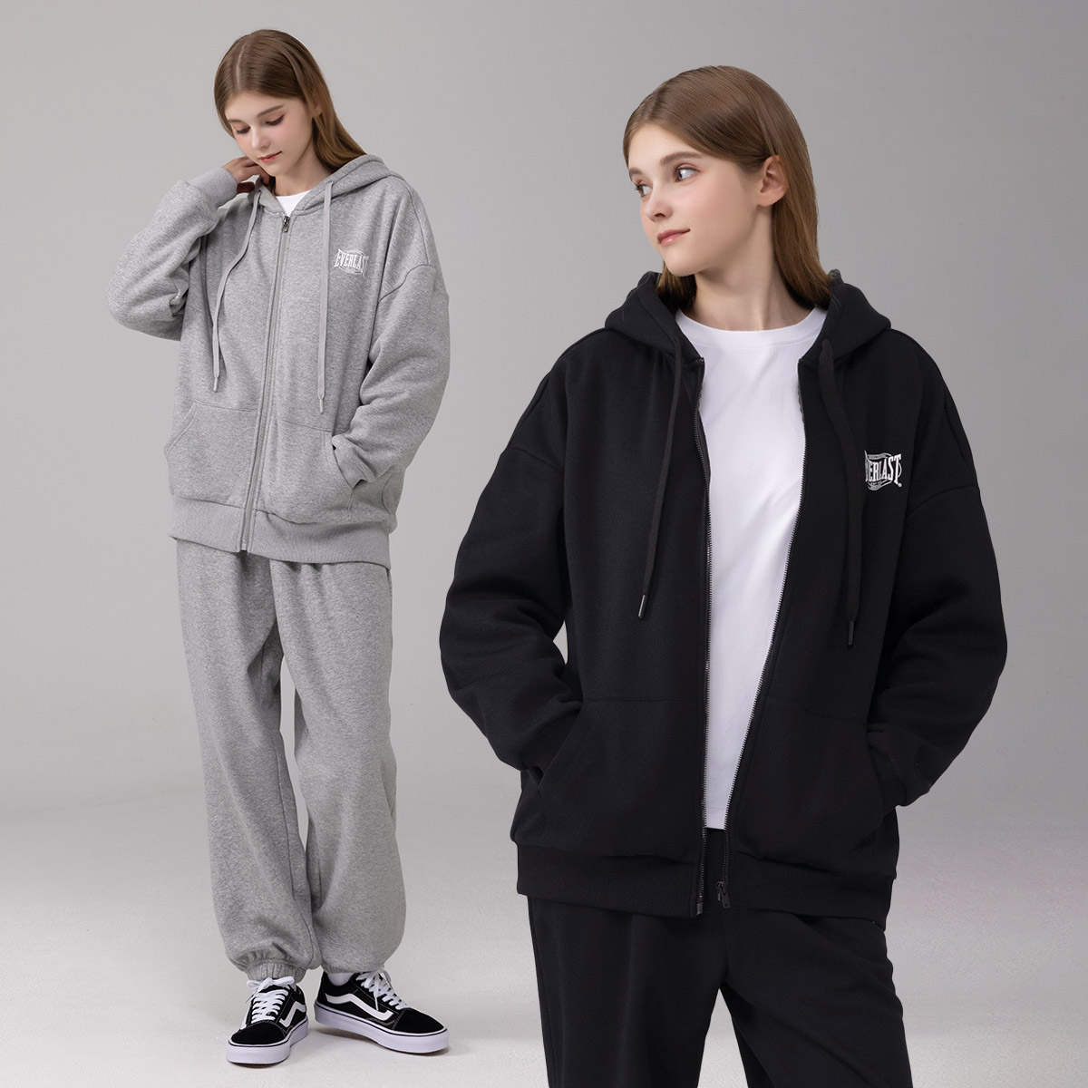 에버라스트 여성 기모 트레이닝 세트 후드집업+조거팬츠 제품 이미지