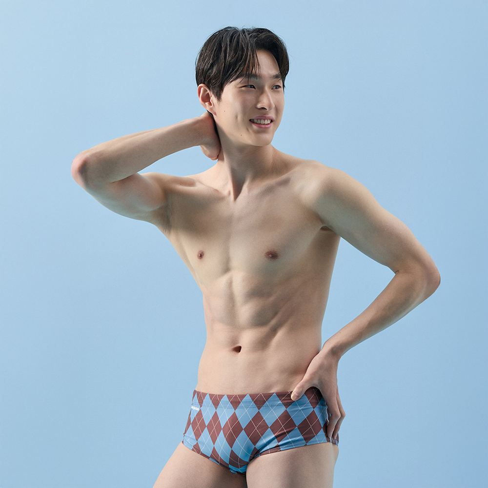 움파 모카 아가일 스퀘어 수영복 남자 사각 수영복 - 상품 이미지