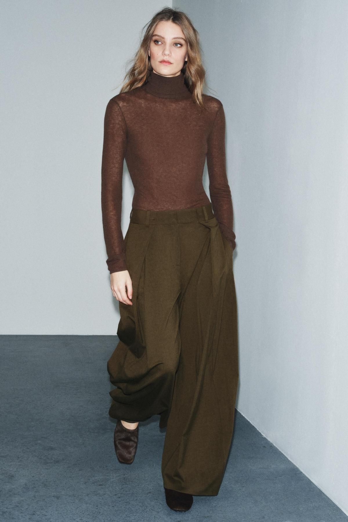자라 볼륨 와이드 다트 팬츠 미드웨이스트 9264/041 OLIVE GREEN - 상세 이미지 2