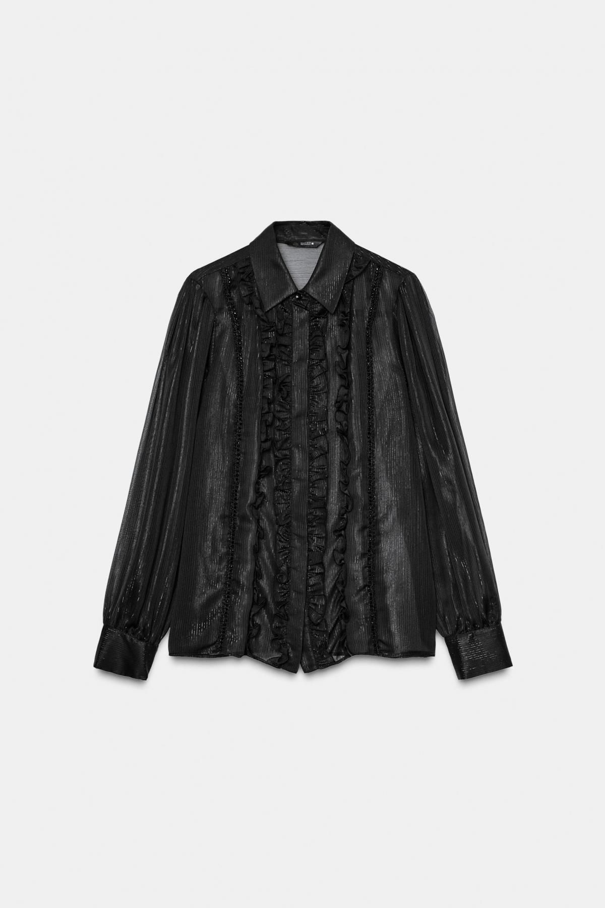 자라 시스루 메탈릭 러플 비즈 블랙 셔츠 9090/908 BLACK - 상품 이미지