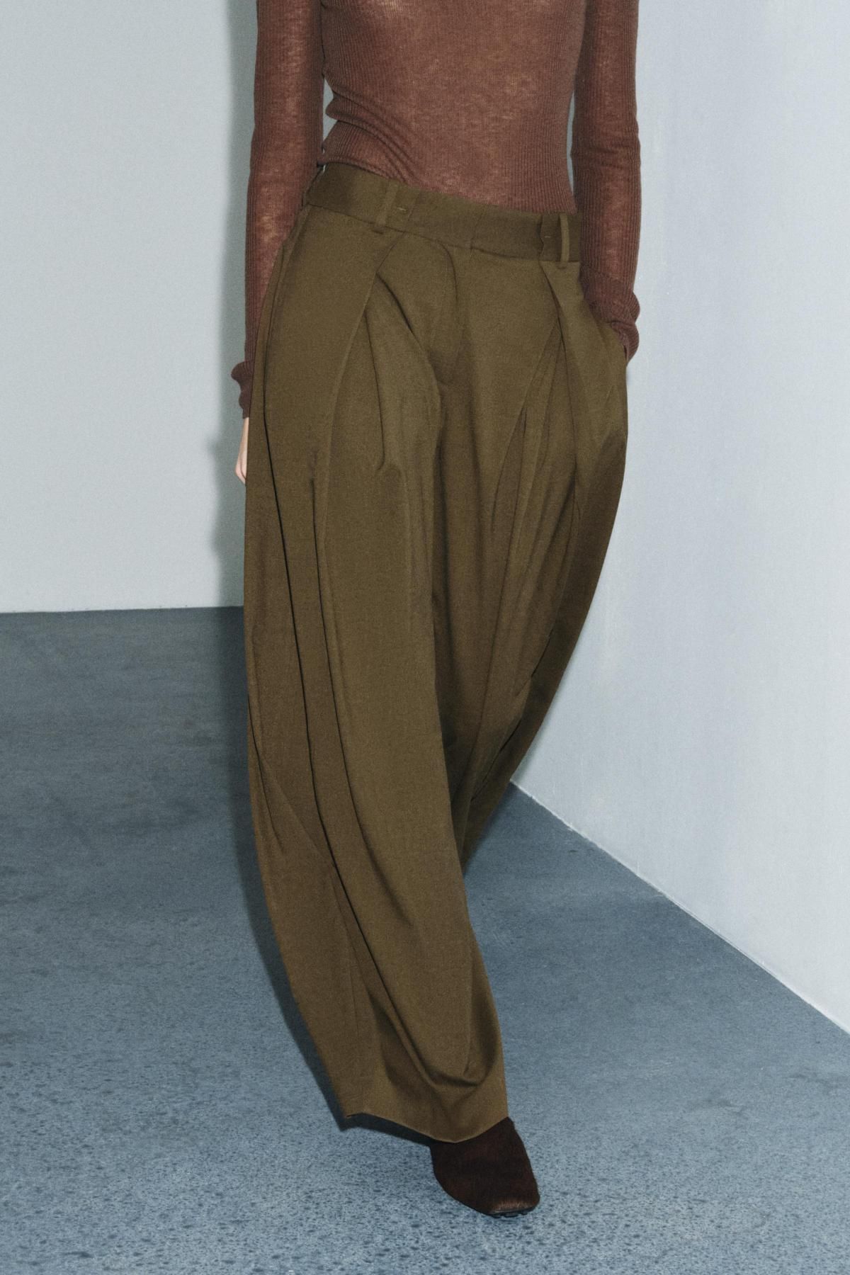 자라 볼륨 와이드 다트 팬츠 미드웨이스트 9264/041 OLIVE GREEN - 상세 이미지 5