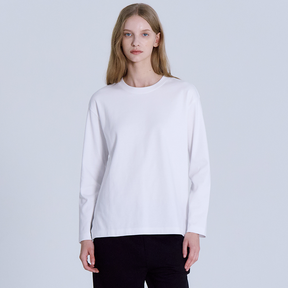 여성 프리미엄 인터록 40수 릴렉스 라운드 긴팔 티셔츠 제품 이미지