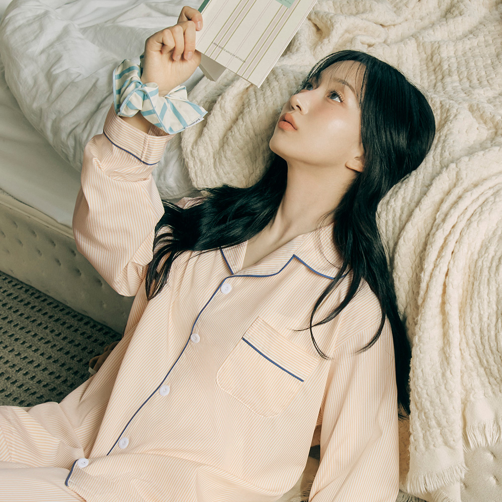 [도씨x해원 PICK] 실크핏 클린 긴팔 카라 커플 잠옷 세트 홈웨어 상세 이미지 6