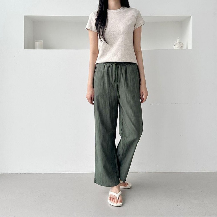 세느뷔 베이직 허리밴딩 SD250624 인견 와이드바지 - 상품 이미지