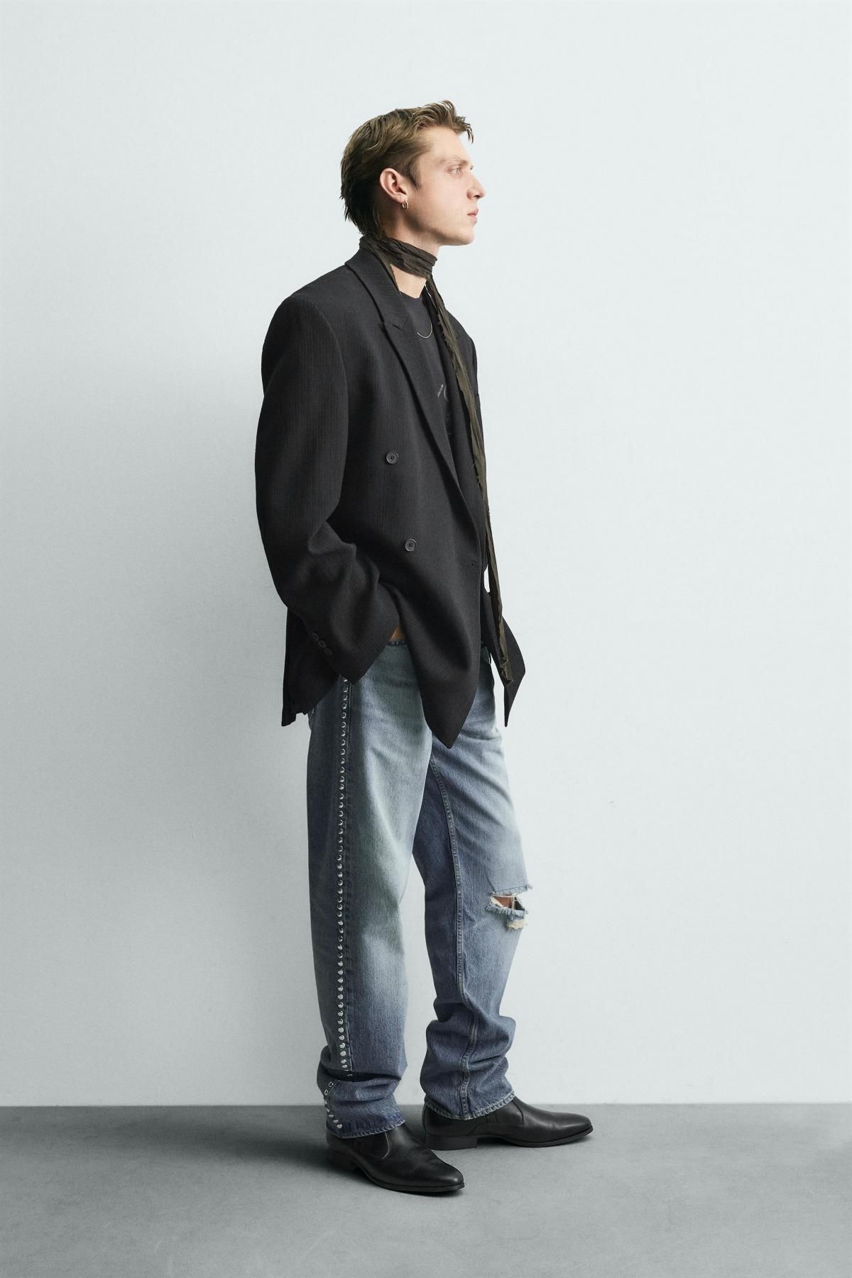 자라 프리미엄 더블브레스트 핀스트라이프 수트 블레이저 9393/911 BLACK - 상세 이미지 5