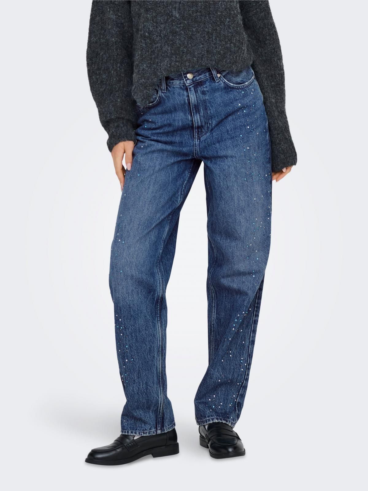 온리 하이웨이스트 스트레이트핏 데님 청바지 15334871_2115 BLUE / MEDIUM BLUE DENIM - 상품 이미지