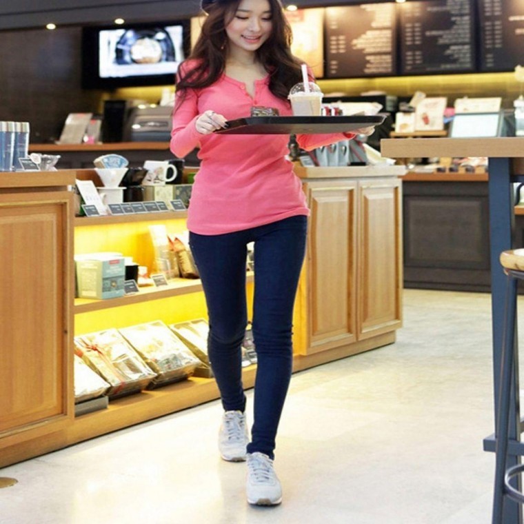 심플 긴팔 골지티셔츠 라운드넥 4컬러 무지티 앞단추 - 상품 이미지