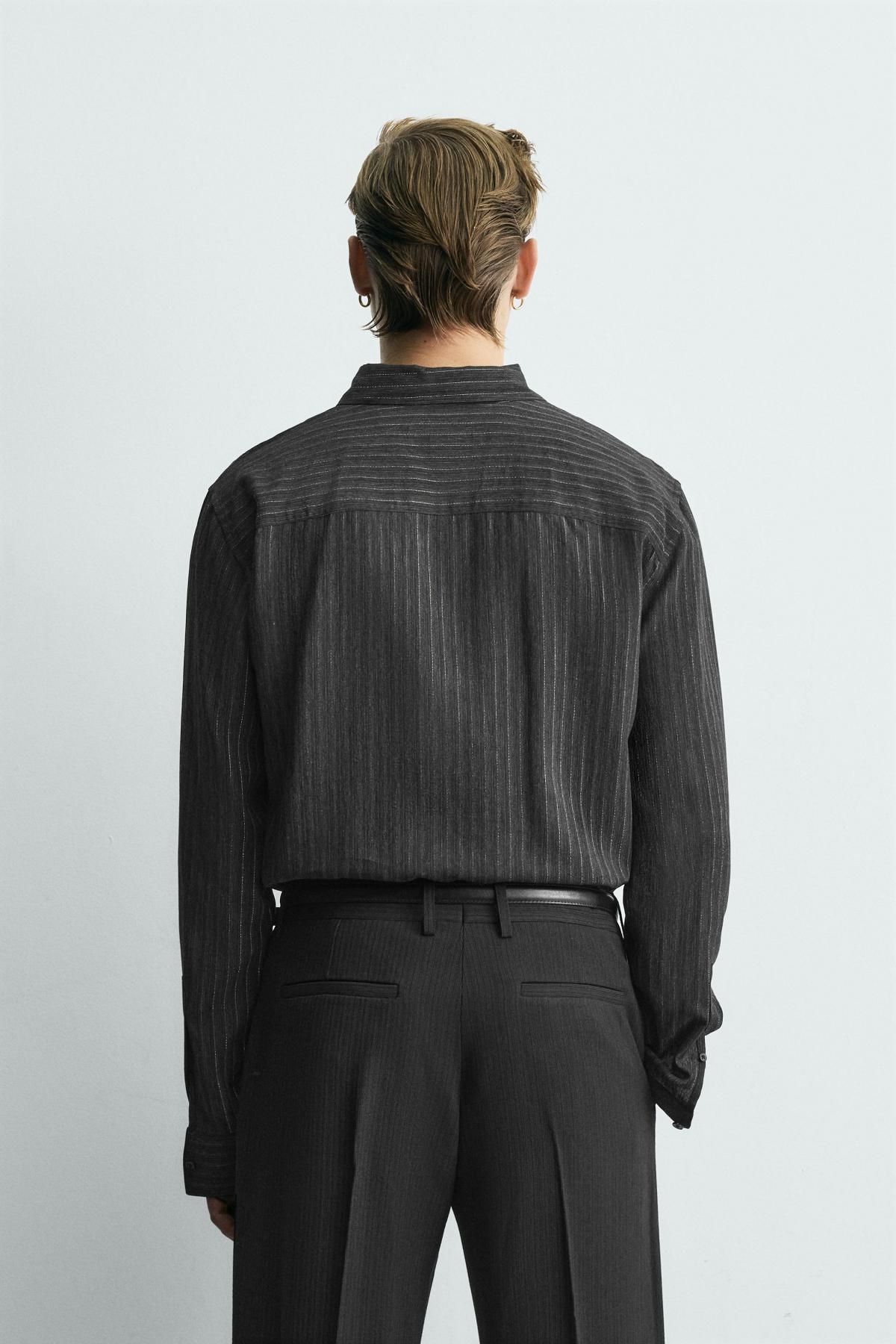자라 한정판 실키 스트라이프 긴팔 셔츠 9395/954 BLACK - 상세 이미지 4