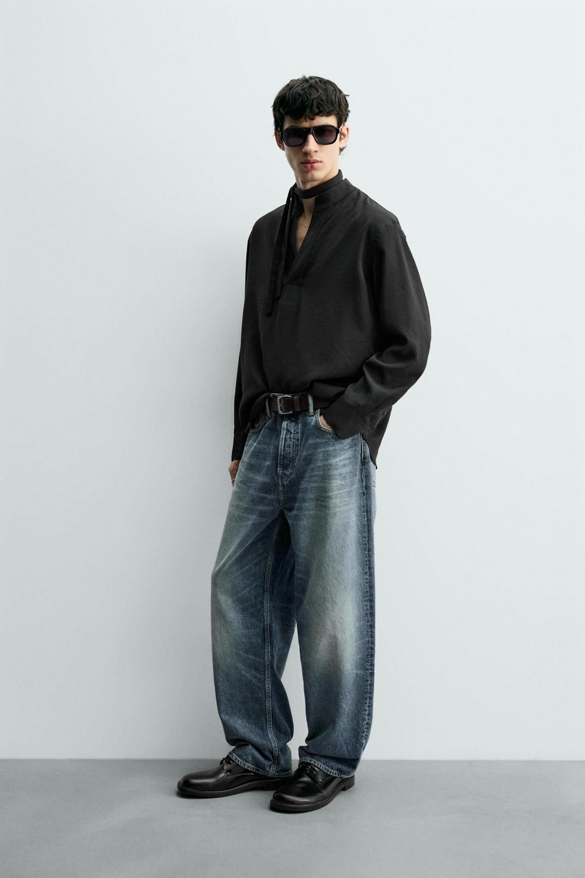 자라 모달블렌드 밴드카라 긴팔 셔츠 0706/390 BLACK - 상세 이미지 5