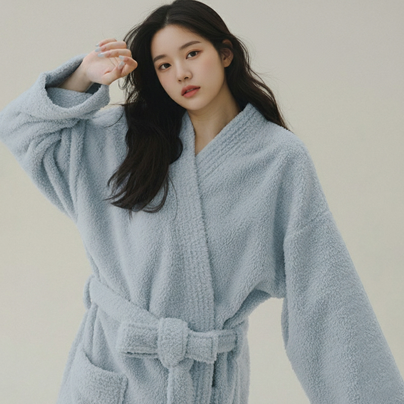 히트로브 커플 파자마 홈웨어 가운 겨울 수면잠옷 극세사 롱로브 빅사이즈 - 상세 이미지 3