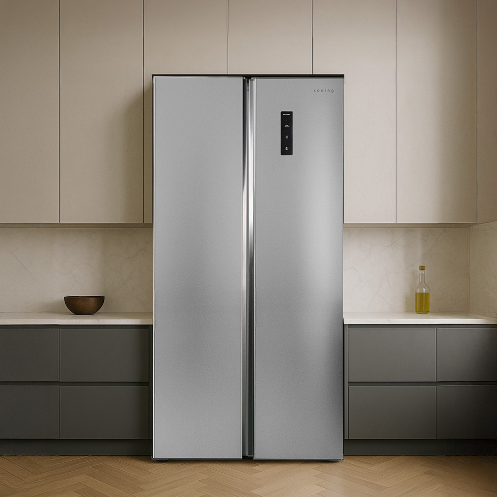 쿠잉 2도어 양문형냉장고 SBS410 대용량 저소음 신혼 프리스탠딩 메탈