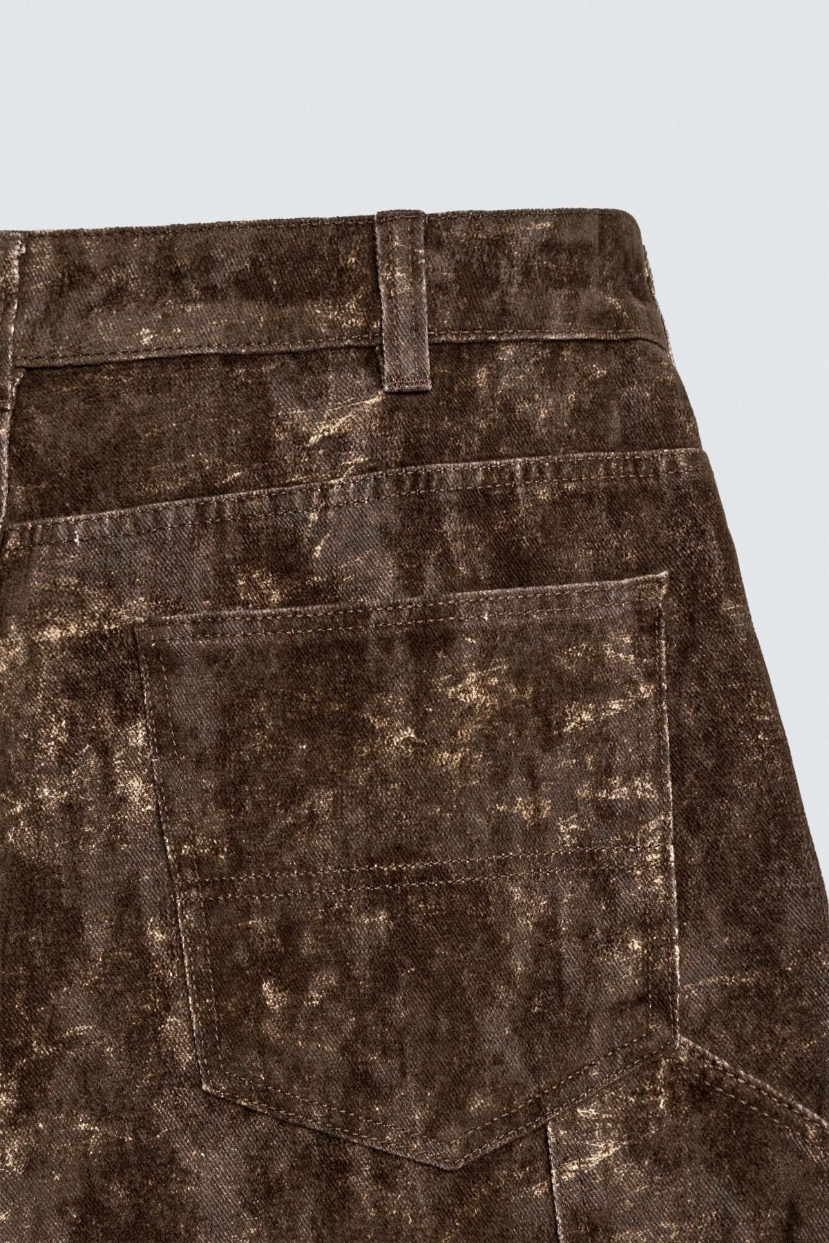 자라 앱스트랙 프린트 배기 카펜터 팬츠 코튼 브라운 5862/370 CHOCOLATE - 상세 이미지 4