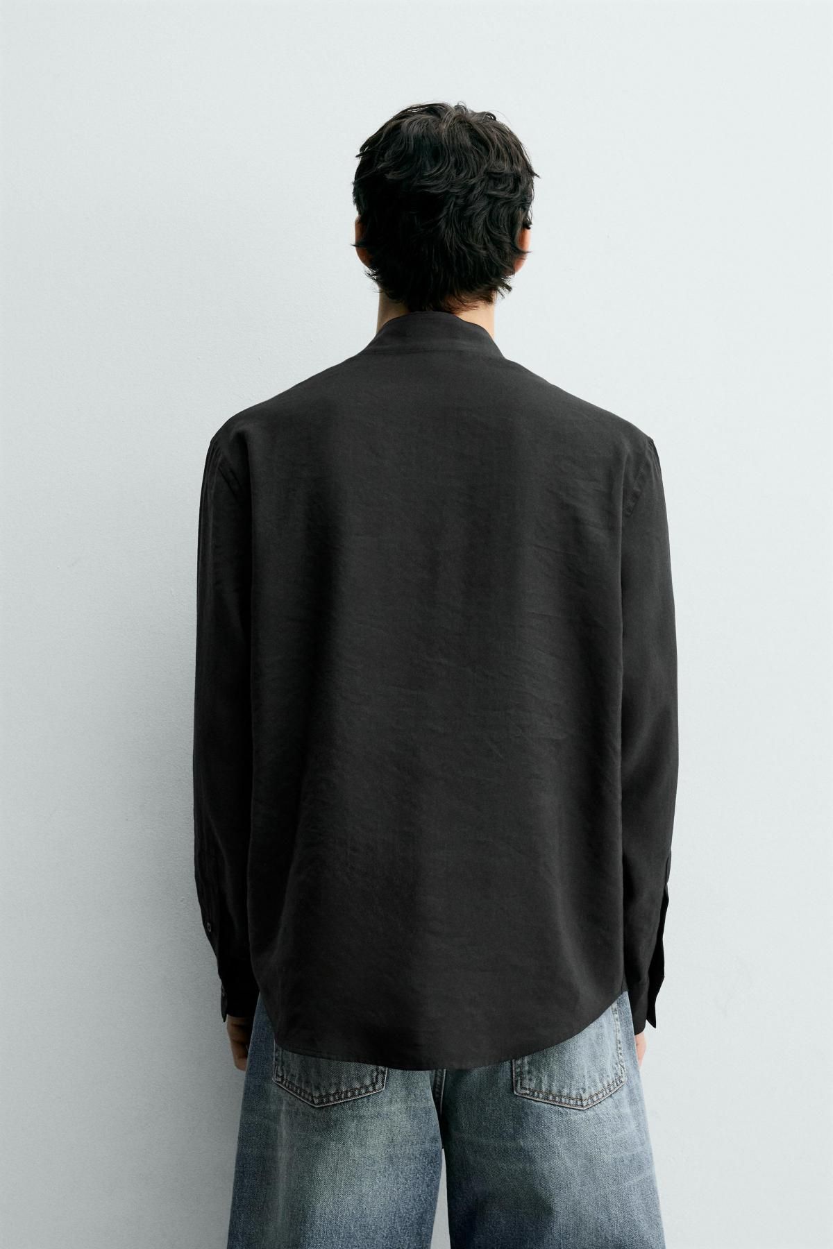 자라 모달블렌드 밴드카라 긴팔 셔츠 0706/390 BLACK - 상세 이미지 4