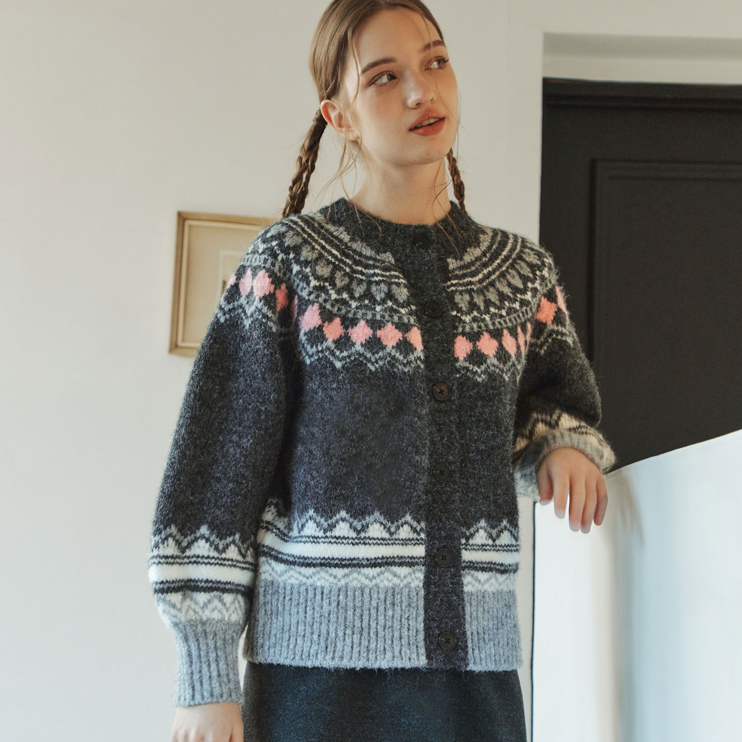 [12/12예약배송] [제로스트릿] 하트 노르딕 울 가디건 HEART NORDIC WOOL CARDIGAN / GRAY - 상세 이미지 3