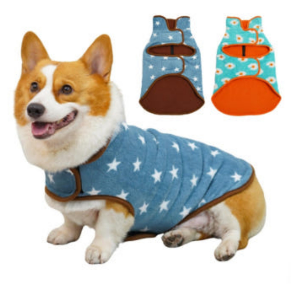 위드레오 강아지 후리스 애견 겨울 조끼 대형견 웰시코기 리트리버옷 스타블루, M