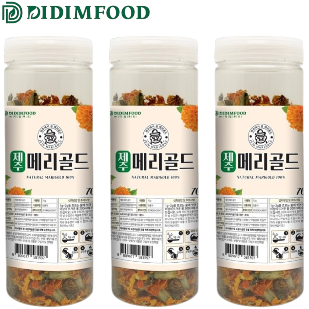 디딤푸드 프리미엄 제주 메리골드 꽃차 100% 70g 3병 마리골드 금잔화 꽃잎차 전통차 - 상품 이미지