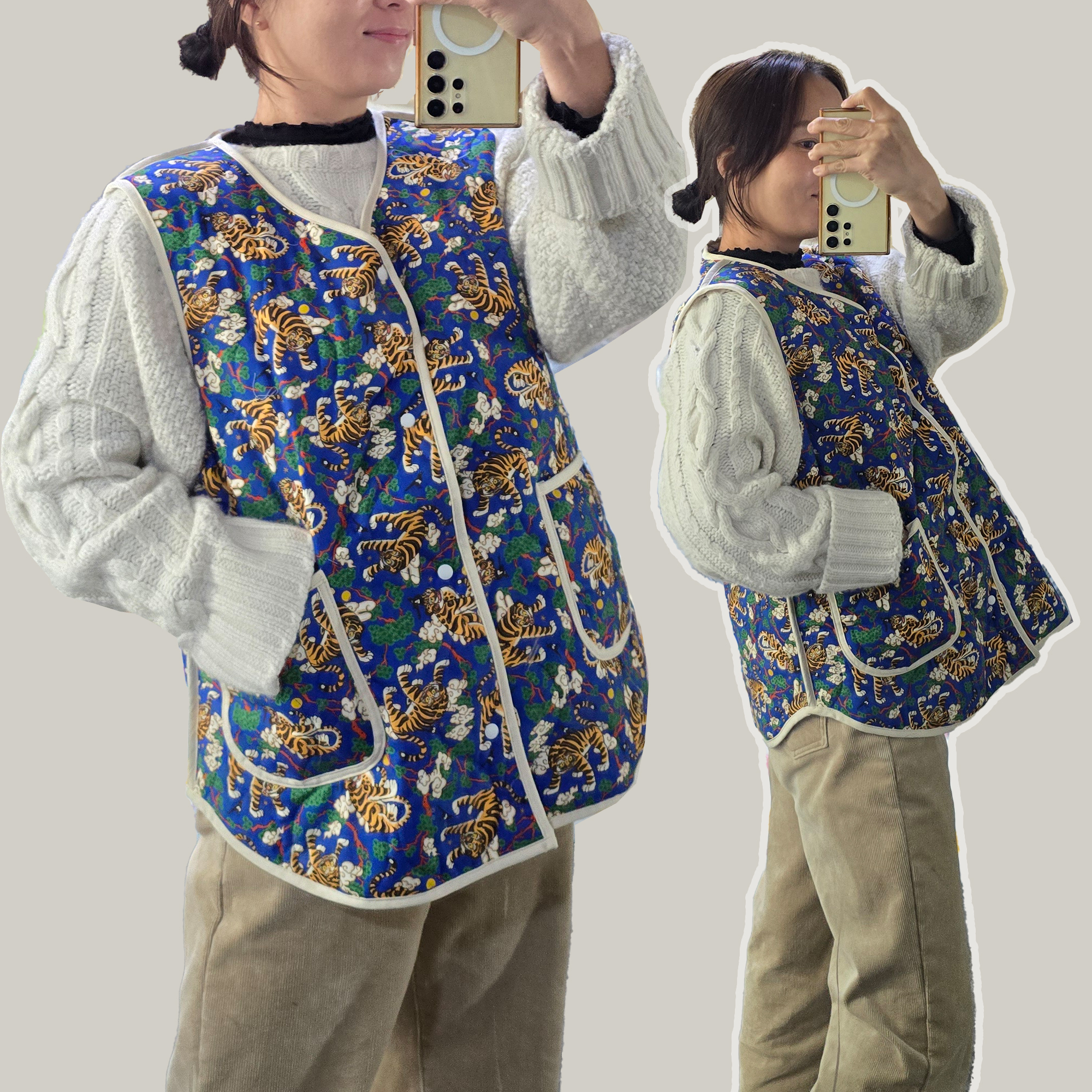 성인용 호작도 패딩 조끼 제품 이미지