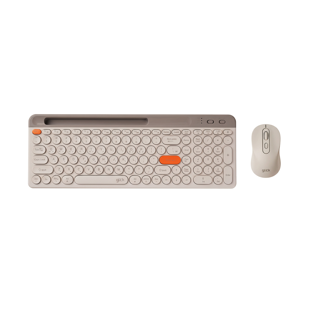 지클릭커 오피스프로 WMK925 태블릿 멀티페어링 무선 무소음 블루트스 키보드 미니 마우스 세트 밀크카라멜 베이지 - 상품 이미지