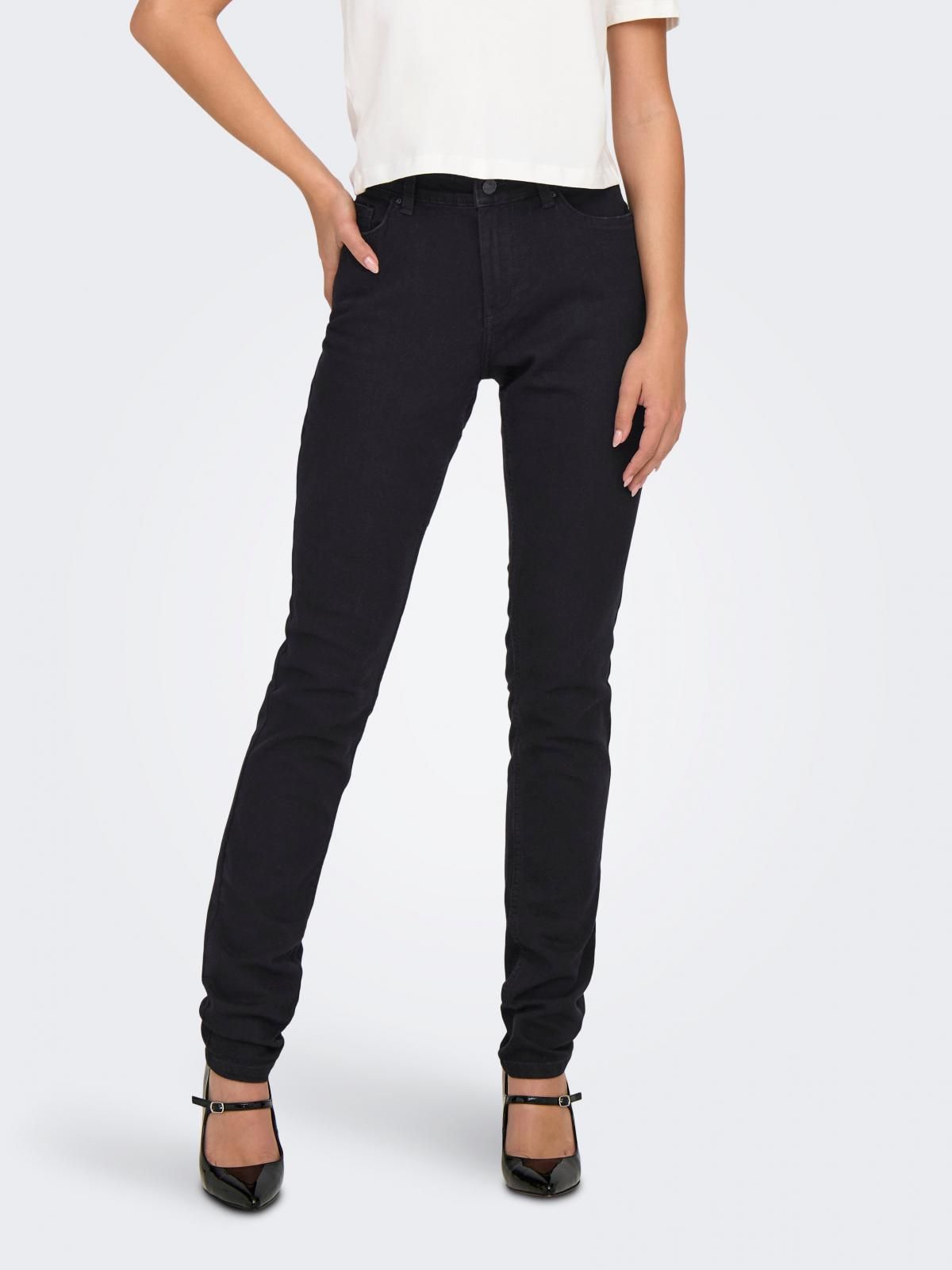 온리 미드웨이스트 스키니핏 블랙 데님 팬츠 15345200_8183 BLACK / WASHED BLACK - 상품 이미지