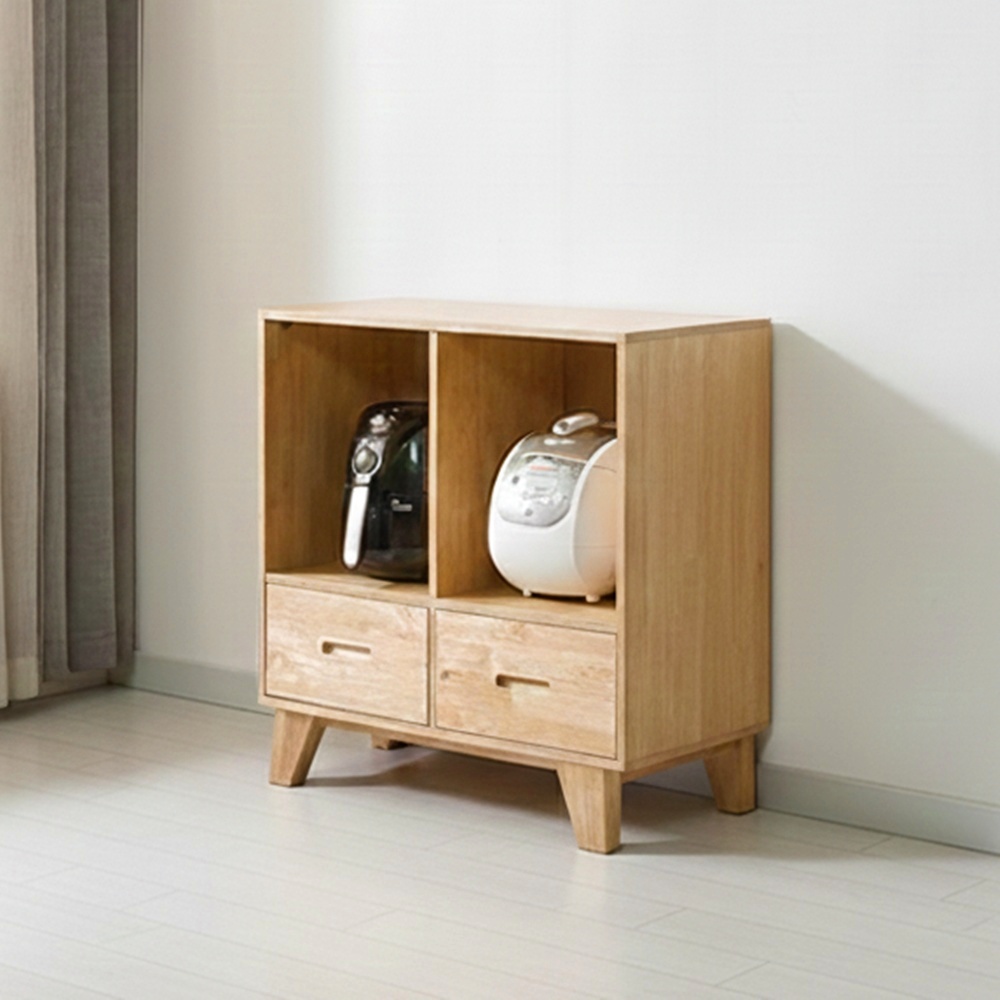 레티노 밥솥장 전자레인지 에어프라이어 밥솥레일 슬라이딩 선반 900x400x876mm, 2단, 고무나무내추럴