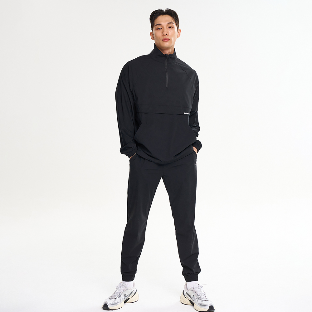 남자 여성 스트레치 바람막이 상하의 세트 아노락 자켓 러닝 조거팬츠 셋업 블랙 - 상세 이미지 2