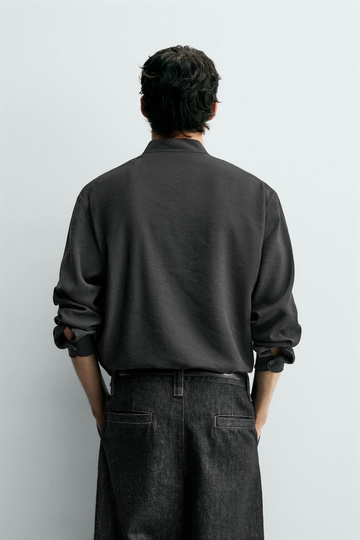자라 테크니컬 모달 릴랙스핏 긴팔 셔츠 7545/177 BLACK - 상세 이미지 4