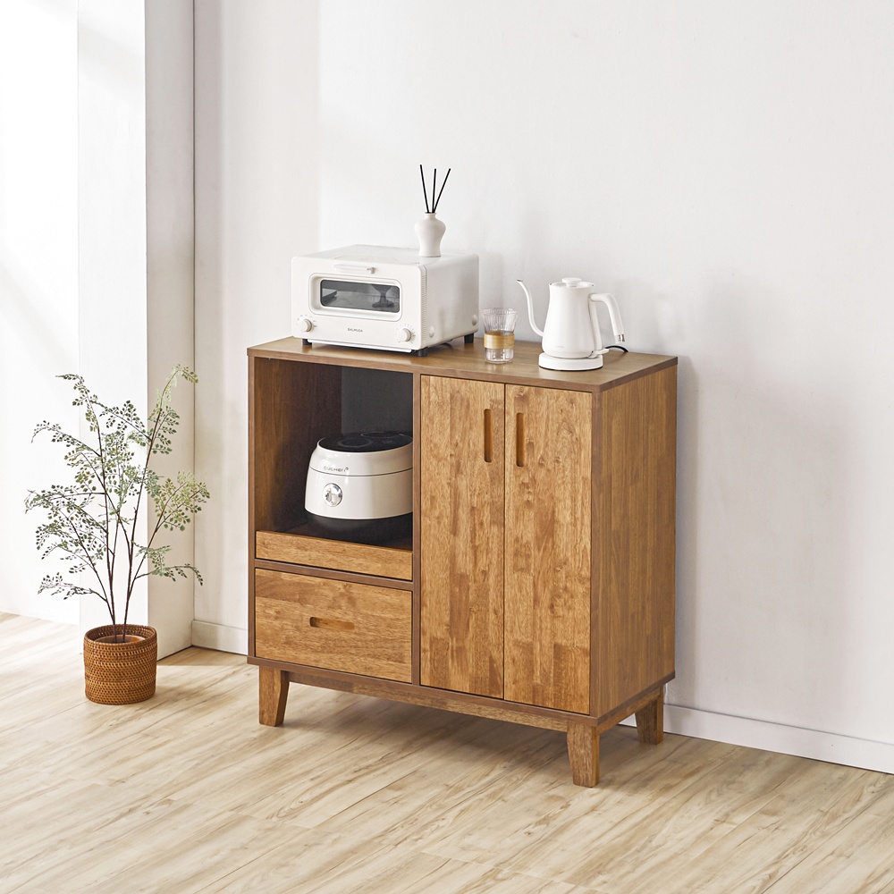 레티노 식기장 정수기 커피머신 받침대 냉장고옆수납장 그릇장 900x400x876mm, 2단, 고무나무월넛 - 상세 이미지 2