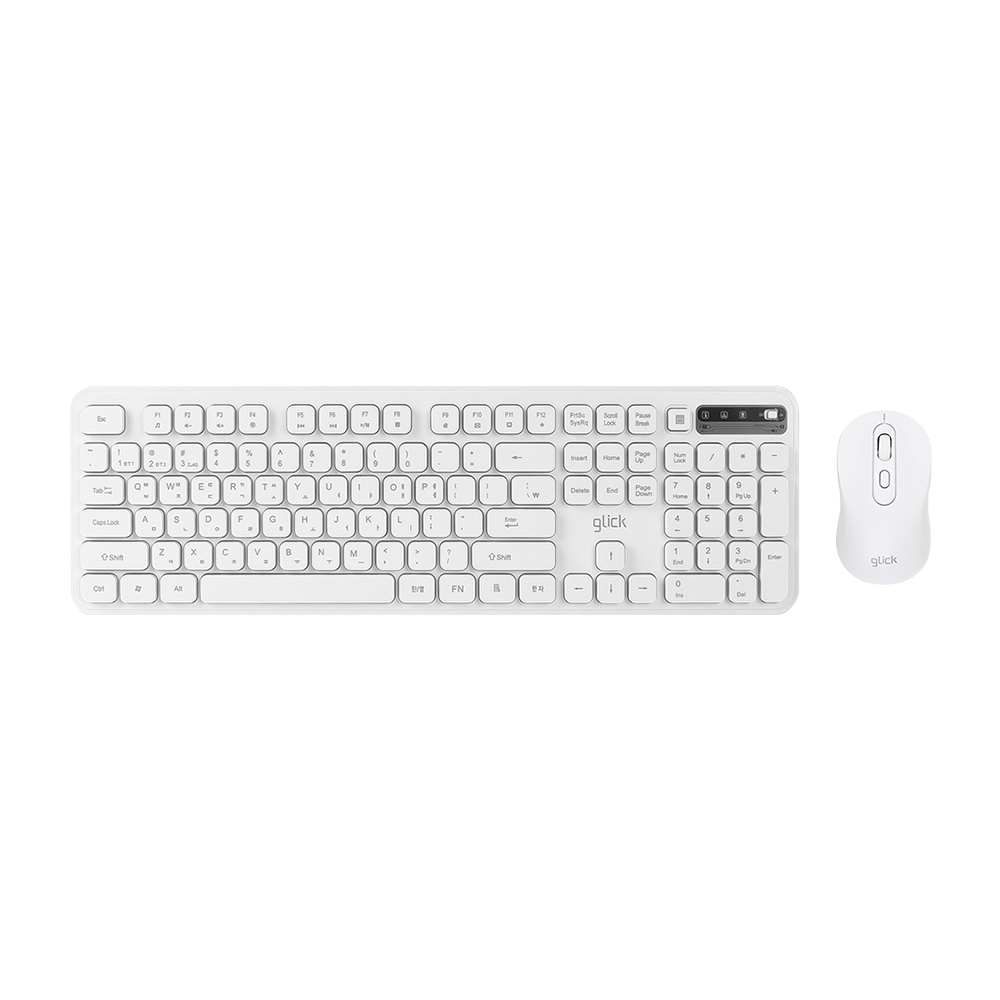 지클릭커 오피스프로 WMK725 인체공학 무소음 무선 블루투스 키보드 미니 마우스 세트 화이트 - 상품 이미지
