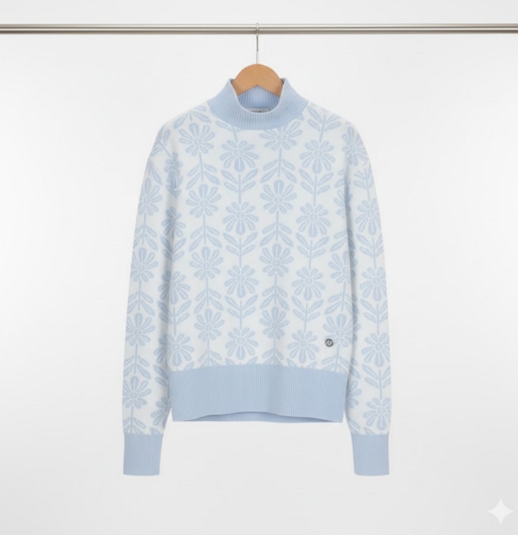 슈페리어 여성 겨울 스웨터 플라워 패턴 오버핏 골프웨어 니트 티셔츠 - 상세 이미지 4