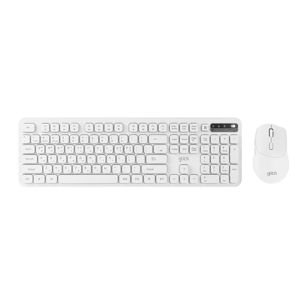 지클릭커 오피스프로 WMK730 인체공학 무소음 무선 블루투스 키보드 마우스 세트 화이트 - 상품 이미지