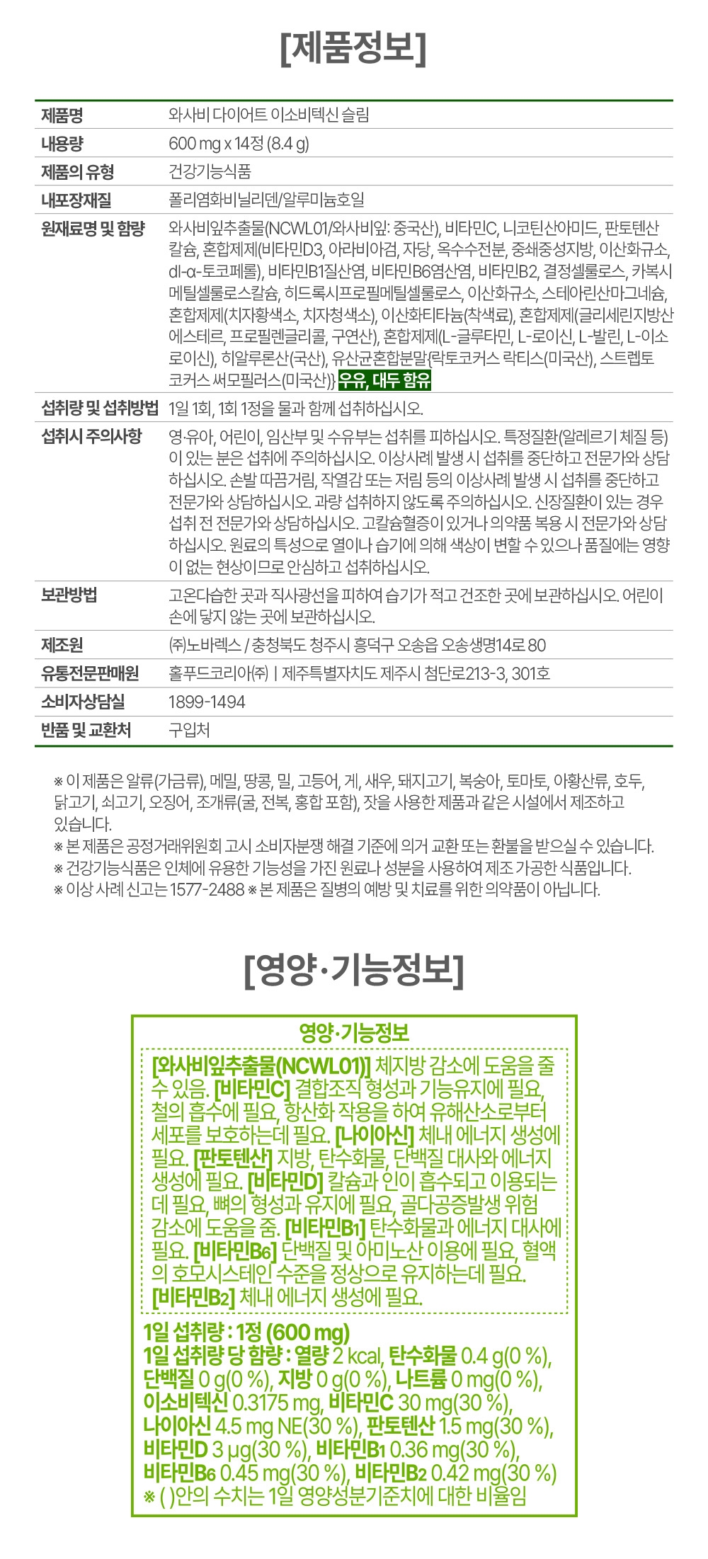 홀베리 와사비 다이어트 슬림 14정 8.4g, 4개 - 상세 이미지 2
