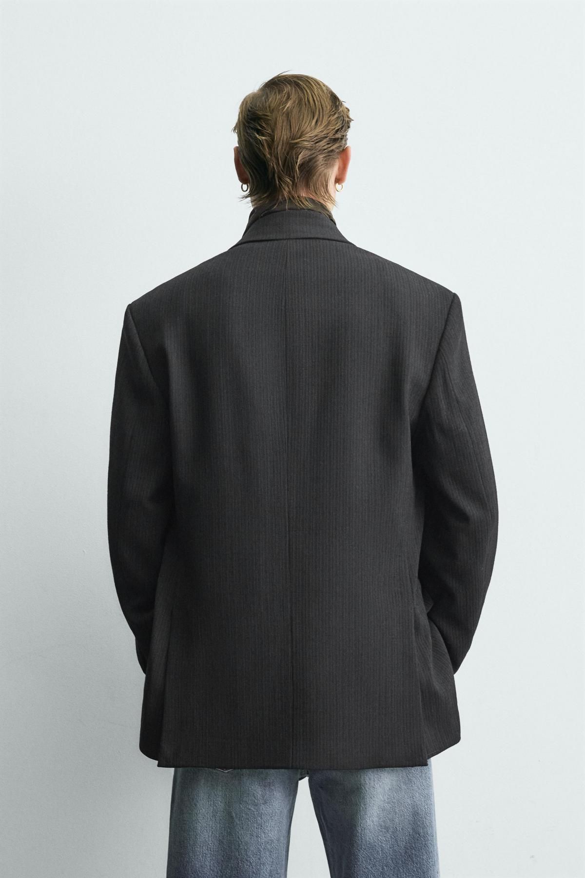 자라 프리미엄 더블브레스트 핀스트라이프 수트 블레이저 9393/911 BLACK - 상세 이미지 4