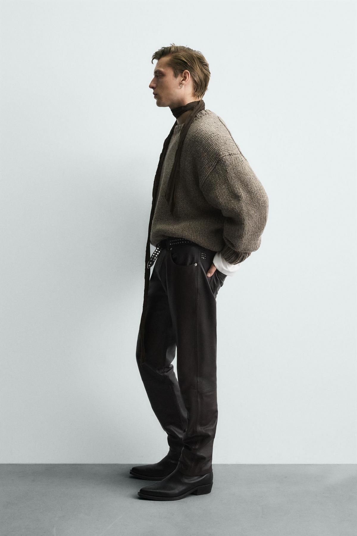 자라 울 니트 라운드넥 스웨터 남성 2142/391 TAUPE GREY - 상세 이미지 5