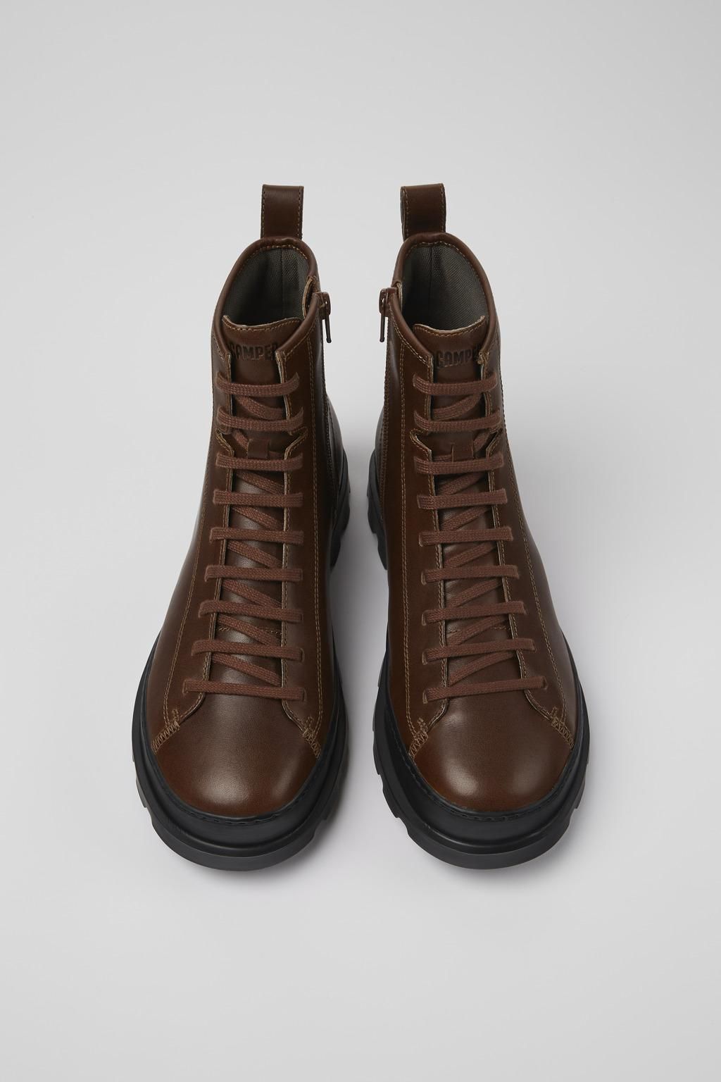 캠퍼 브라운 레더 레이스업 미들부츠 Brutus K300245-026 BROWN - 상세 이미지 4