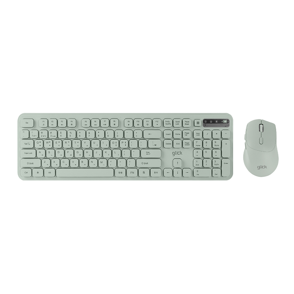 지클릭커 오피스프로 WMK730 인체공학 무소음 무선 블루투스 키보드 마우스 세트 그린 - 상품 이미지
