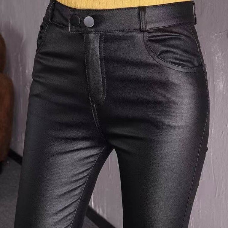 여서 색상 바지 스판 소재 슬림 쫀쫀한 블랙 팬츠 - 상품 이미지