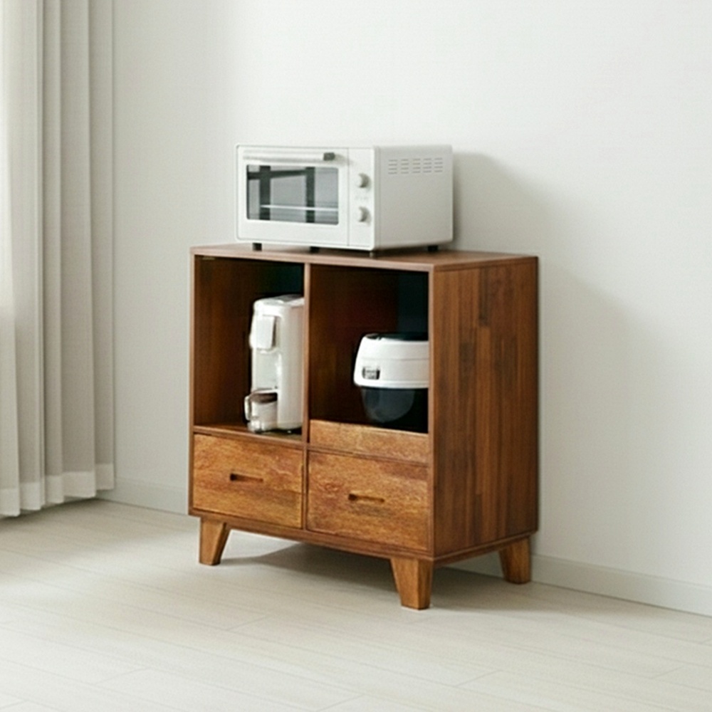 레티노 식기장 정수기 커피머신 받침대 냉장고옆수납장 그릇장 900x400x876mm, 2단, 멀바우 - 상세 이미지 2