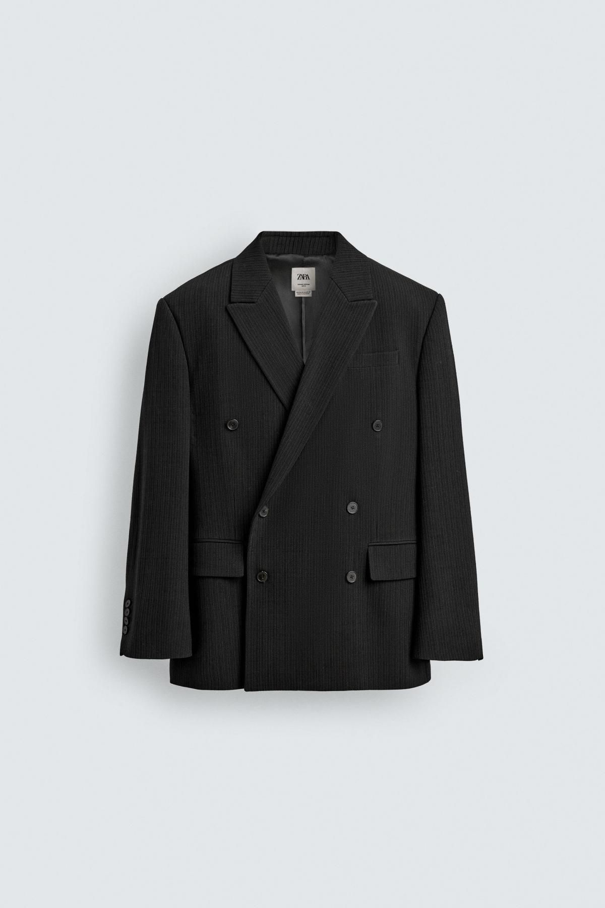 자라 프리미엄 더블브레스트 핀스트라이프 수트 블레이저 9393/911 BLACK - 상품 이미지
