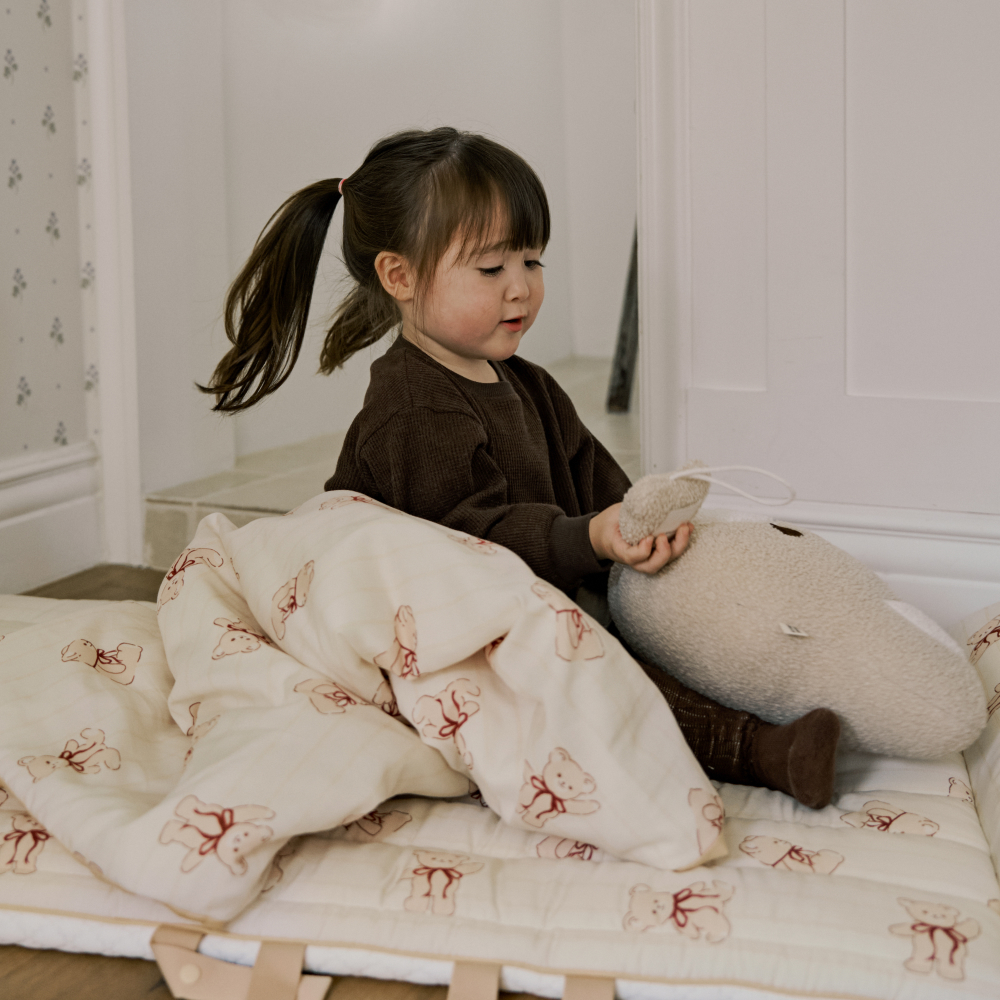 베베데코 올데이 일체형 어린이집 낮잠이불 듀라론 모달 듀얼 사계절 패드 블루밍래빗