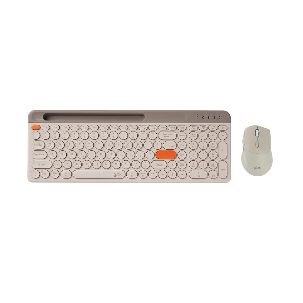 지클릭커 오피스프로 WMK930 태블릿 멀티페어링 무선 무소음 블루투스 키보드 마우스 세트 밀크카라멜 베이지 - 상품 이미지
