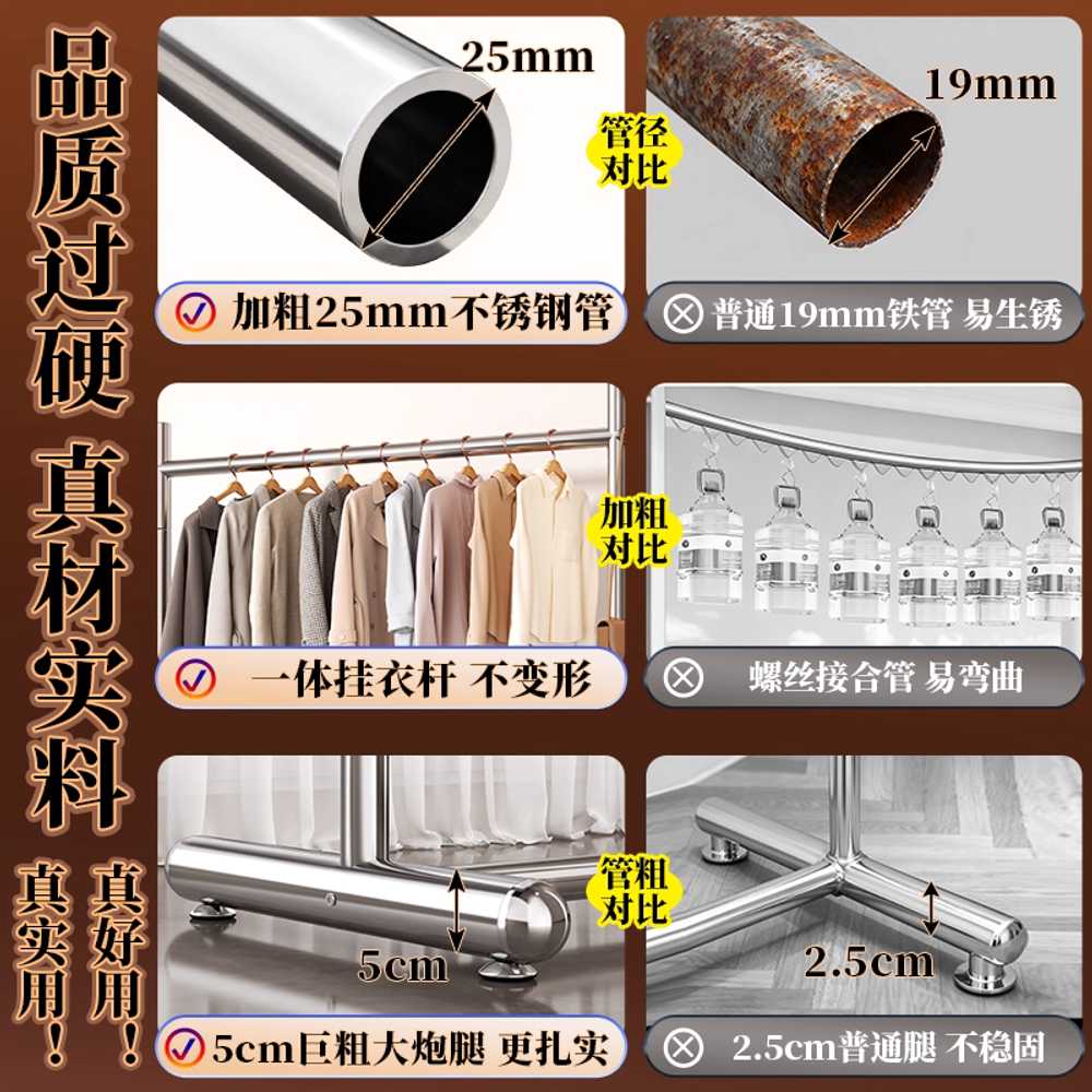 스텐 행거 옷걸이 철재 스탠드옷걸이 외투 튼튼한 봉 150x120cm - 상세 이미지 4