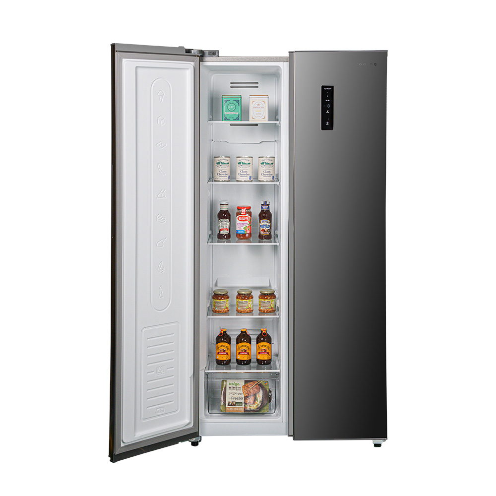 쿠잉 2도어 양문형냉장고 SBS410 대용량 저소음 신혼 프리스탠딩 다크메탈