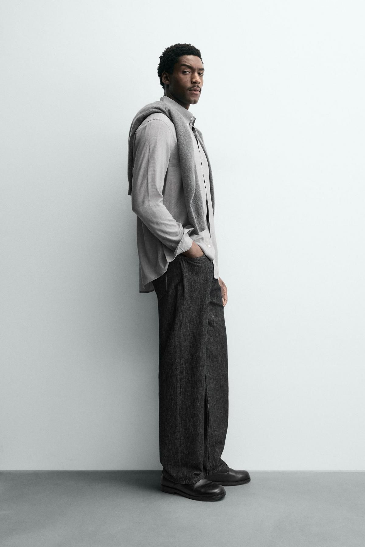 자라 체크 레귤러핏 비스코스 울 긴팔 셔츠 7545/378 GREY - 상세 이미지 5