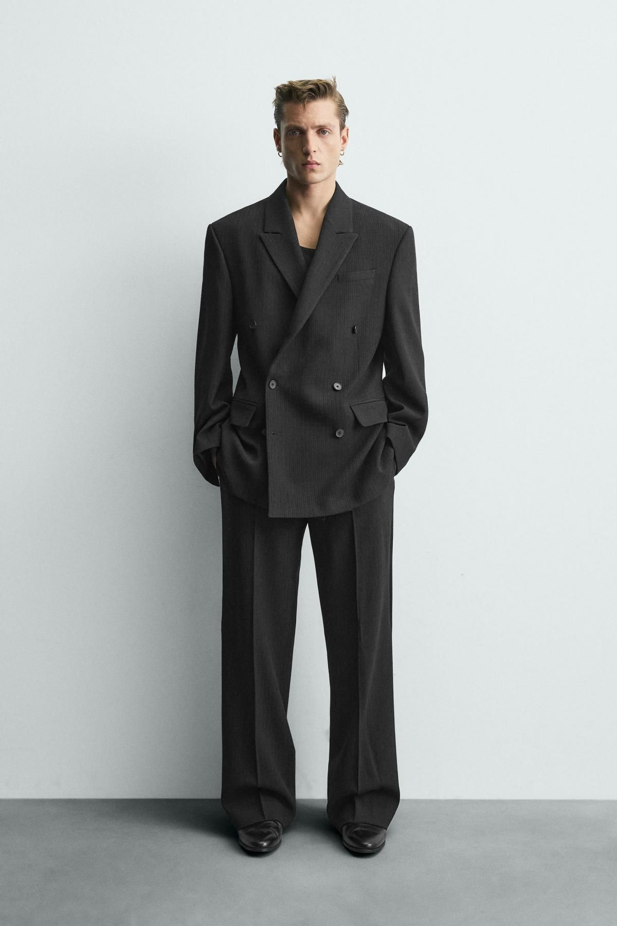 자라 핀스트라이프 울혼방 수트 팬츠 9394/911 BLACK - 상세 이미지 2