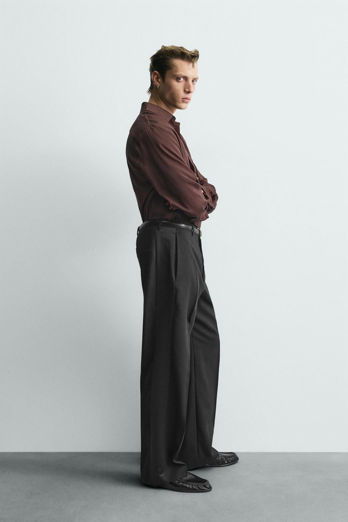 자라 프리미엄 실크 브라운 릴랙스핏 긴팔 셔츠 4344/350 BURGUNDY - 상세 이미지 5